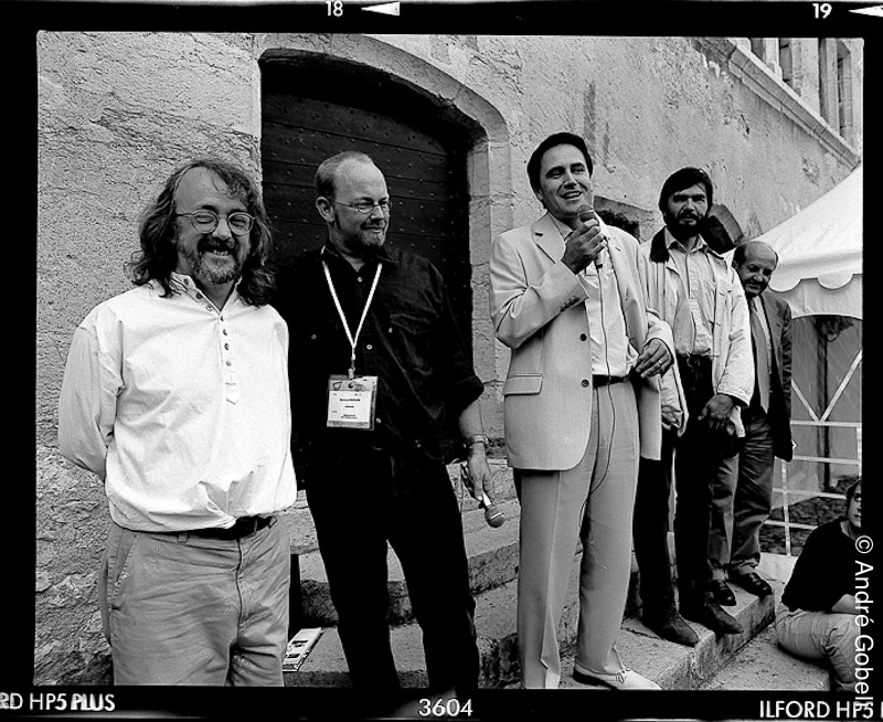 Vernissage expo Aardman, château d'Annecy (Peter Lord à gauche, Dominique Puthod au micro, Maurice CORBET, et William SAADE)